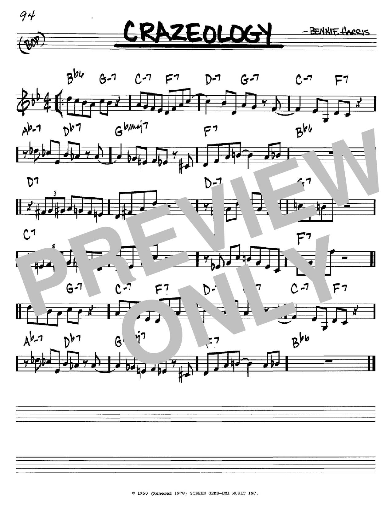 Charlie Parker Crazeology sheet music notes and chords. Download Printable PDF.