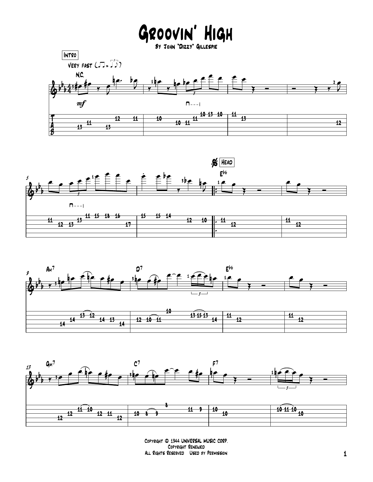 Charlie Parker Groovin' High sheet music notes and chords. Download Printable PDF.