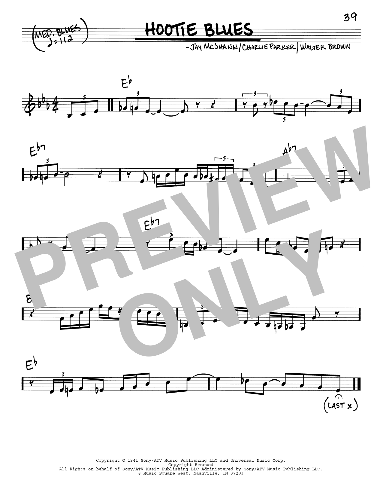 Charlie Parker Hootie Blues sheet music notes and chords arranged for Real Book – Melody & Chords