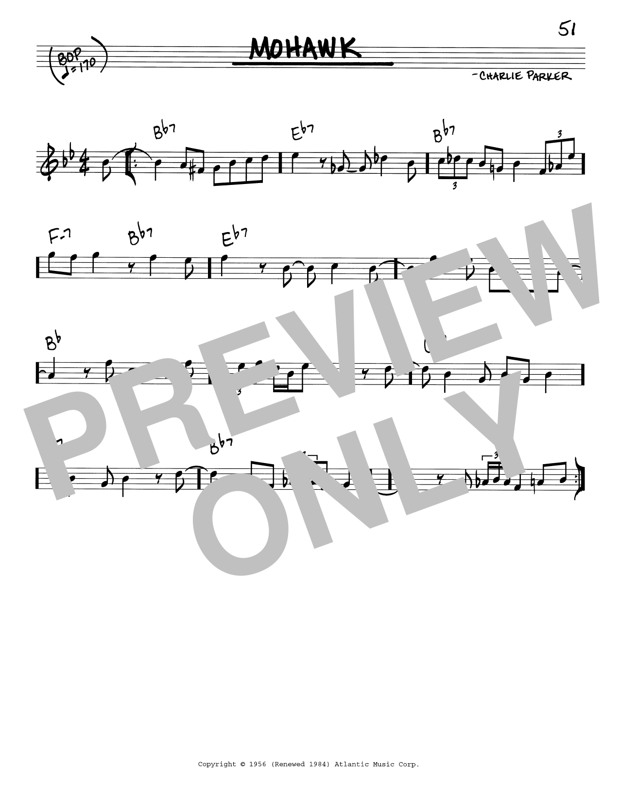 Charlie Parker Mohawk sheet music notes and chords. Download Printable PDF.