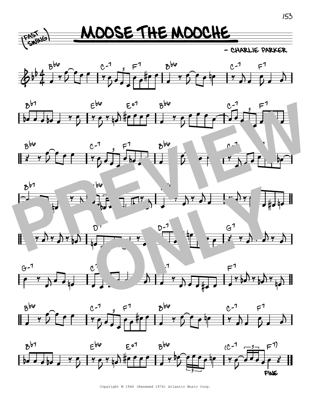 Charlie Parker Moose The Mooche sheet music notes and chords. Download Printable PDF.