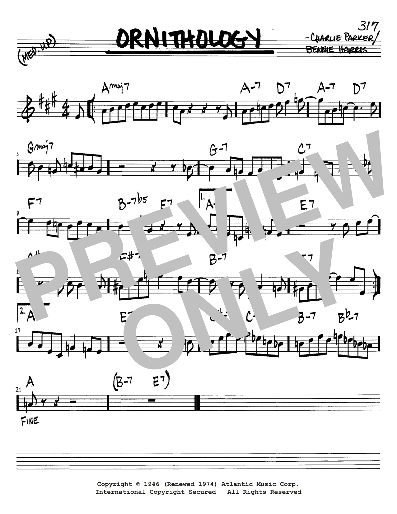 Charlie Parker Ornithology sheet music notes and chords. Download Printable PDF.