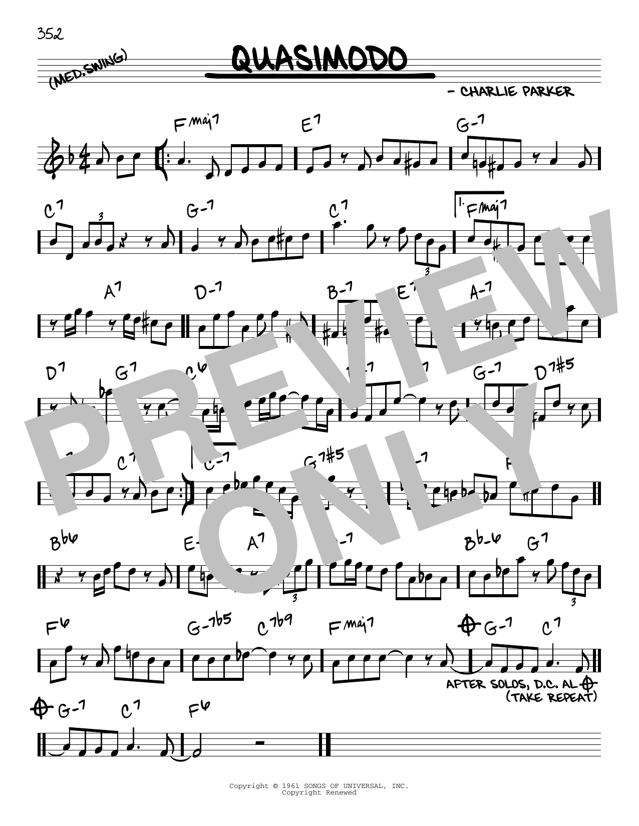 Charlie Parker Quasimodo sheet music notes and chords. Download Printable PDF.