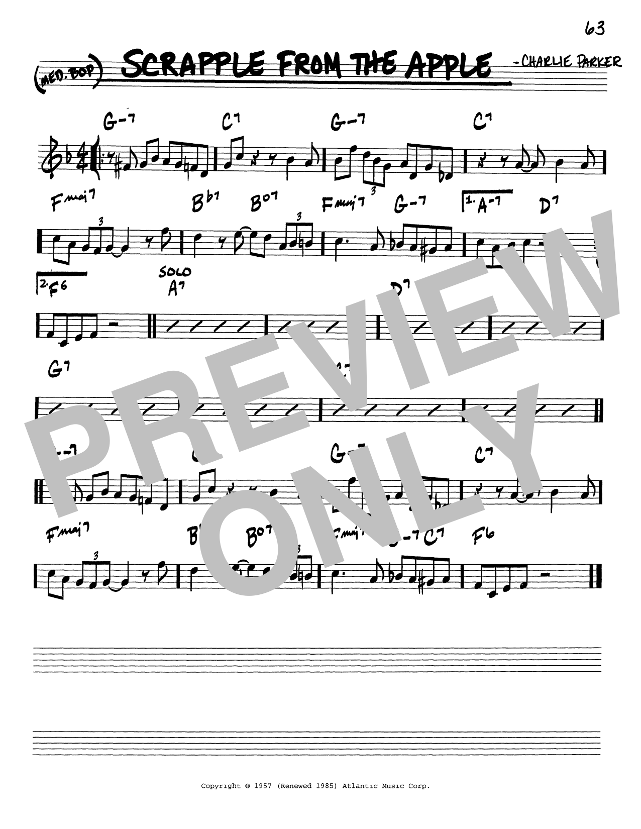 Charlie Parker Scrapple From The Apple sheet music notes and chords. Download Printable PDF.