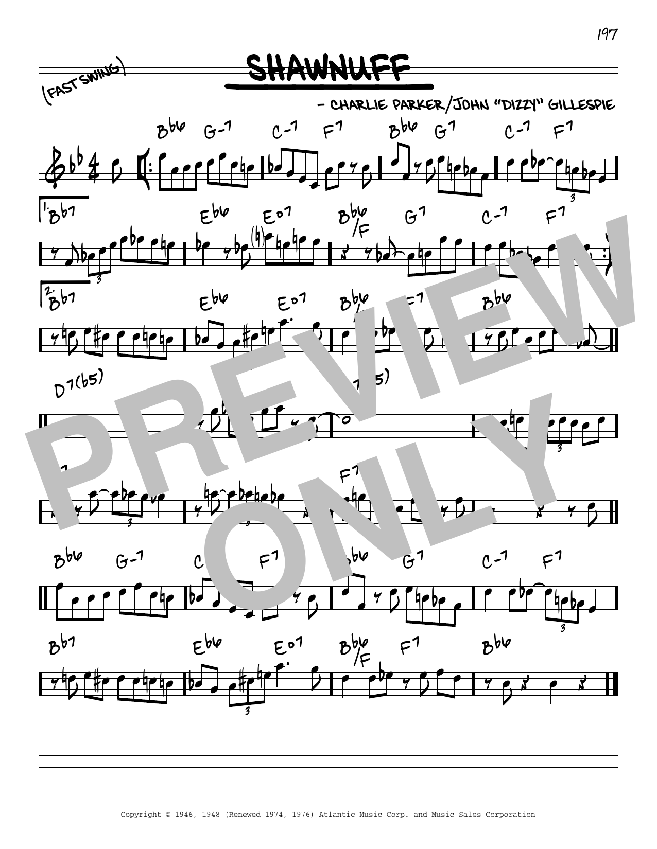 Charlie Parker Shawnuff sheet music notes and chords arranged for Real Book – Melody & Chords – C Instruments