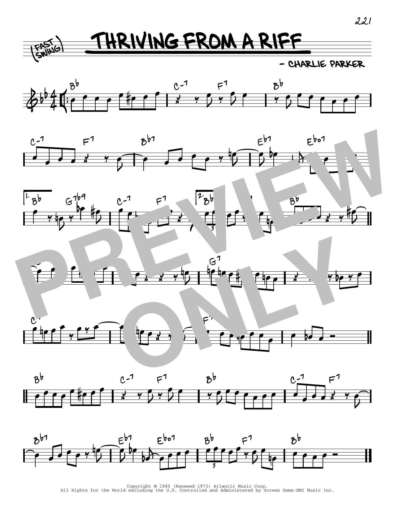 Charlie Parker Thriving From A Riff sheet music notes and chords arranged for Real Book – Melody & Chords