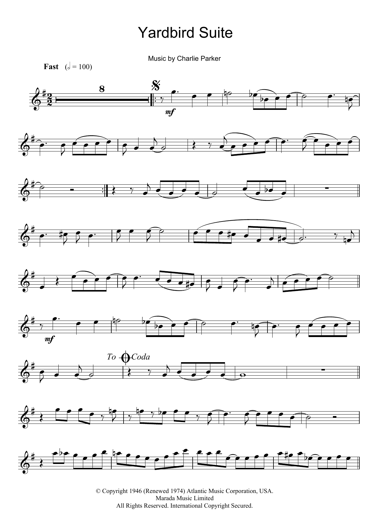 Charlie Parker Yardbird Suite sheet music notes and chords. Download Printable PDF.