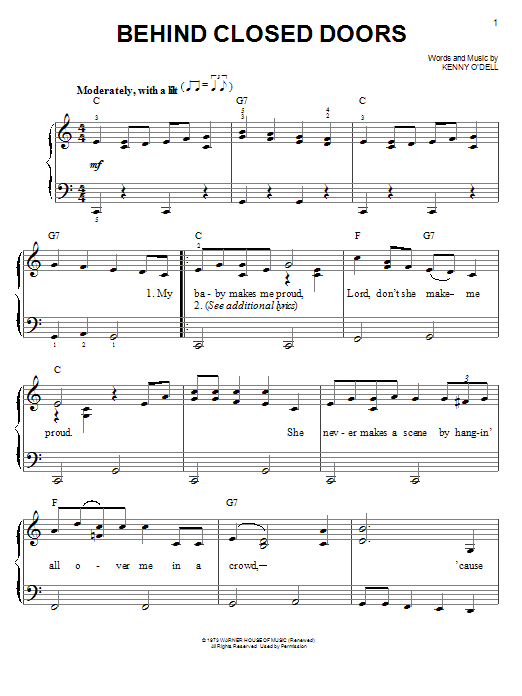 Charlie Rich Behind Closed Doors sheet music notes and chords. Download Printable PDF.