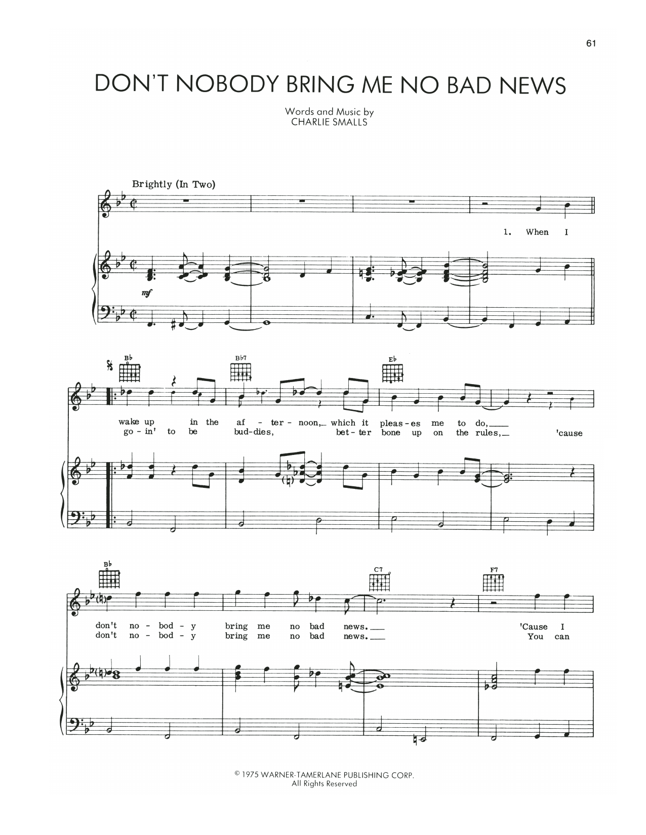 Charlie Smalls Don't Nobody Bring Me No Bad News (from The Wiz) sheet music notes and chords. Download Printable PDF.