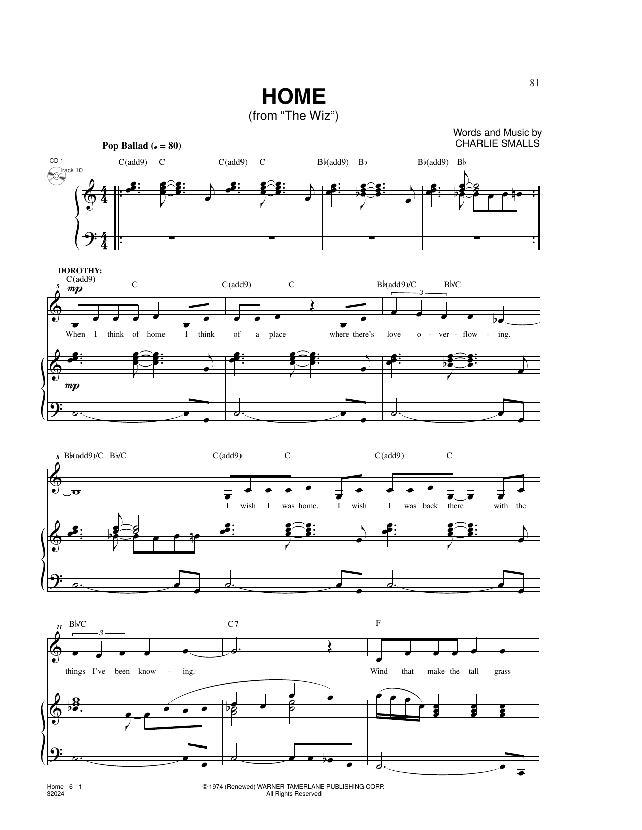 Charlie Smalls Home (from The Wiz) sheet music notes and chords. Download Printable PDF.