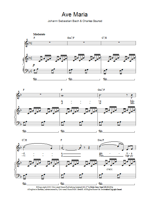 Learn to play Charlotte Church Ave Maria sheet music for Piano, Vocal & Guitar Chords in minutes. Price: 7.8900$ Charlotte Church Ave Maria sheet music notes and chords arranged for Piano, Vocal & Guitar Chords