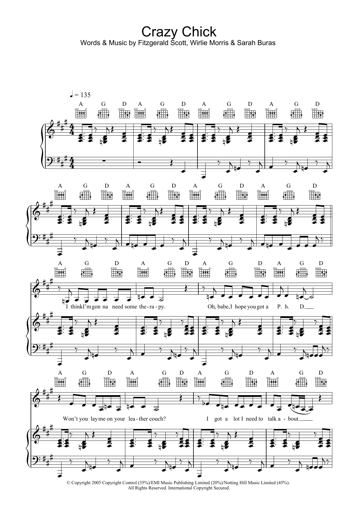 Learn to play Charlotte Church Crazy Chick sheet music for Piano, Vocal & Guitar Chords in minutes. Price: 7.8900$ Charlotte Church Crazy Chick sheet music notes and chords arranged for Piano, Vocal & Guitar Chords