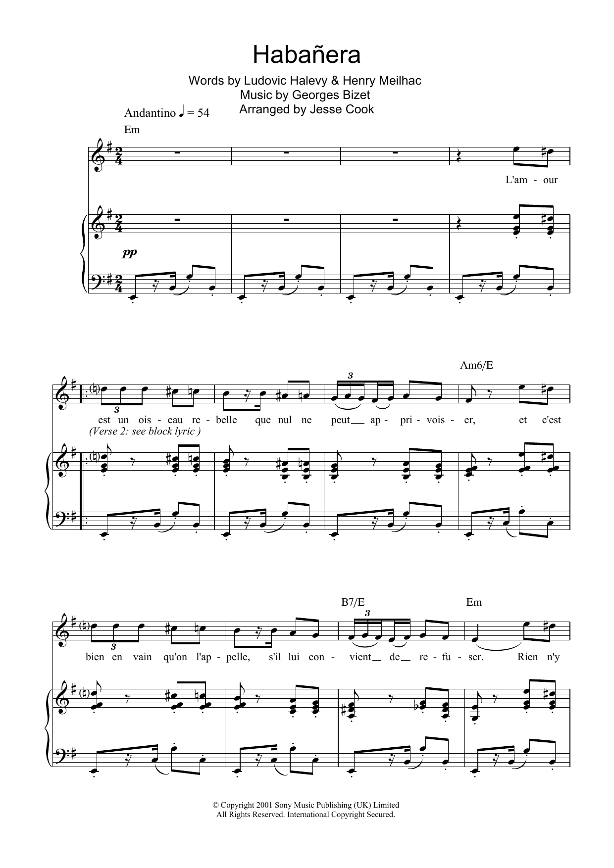 Charlotte Church Habanera (from Carmen) sheet music notes and chords. Download Printable PDF.