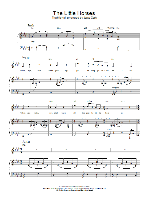 Learn to play Charlotte Church The Little Horses sheet music for Piano, Vocal & Guitar Chords in minutes. Price: 7.8900$ Charlotte Church The Little Horses sheet music notes and chords arranged for Piano, Vocal & Guitar Chords
