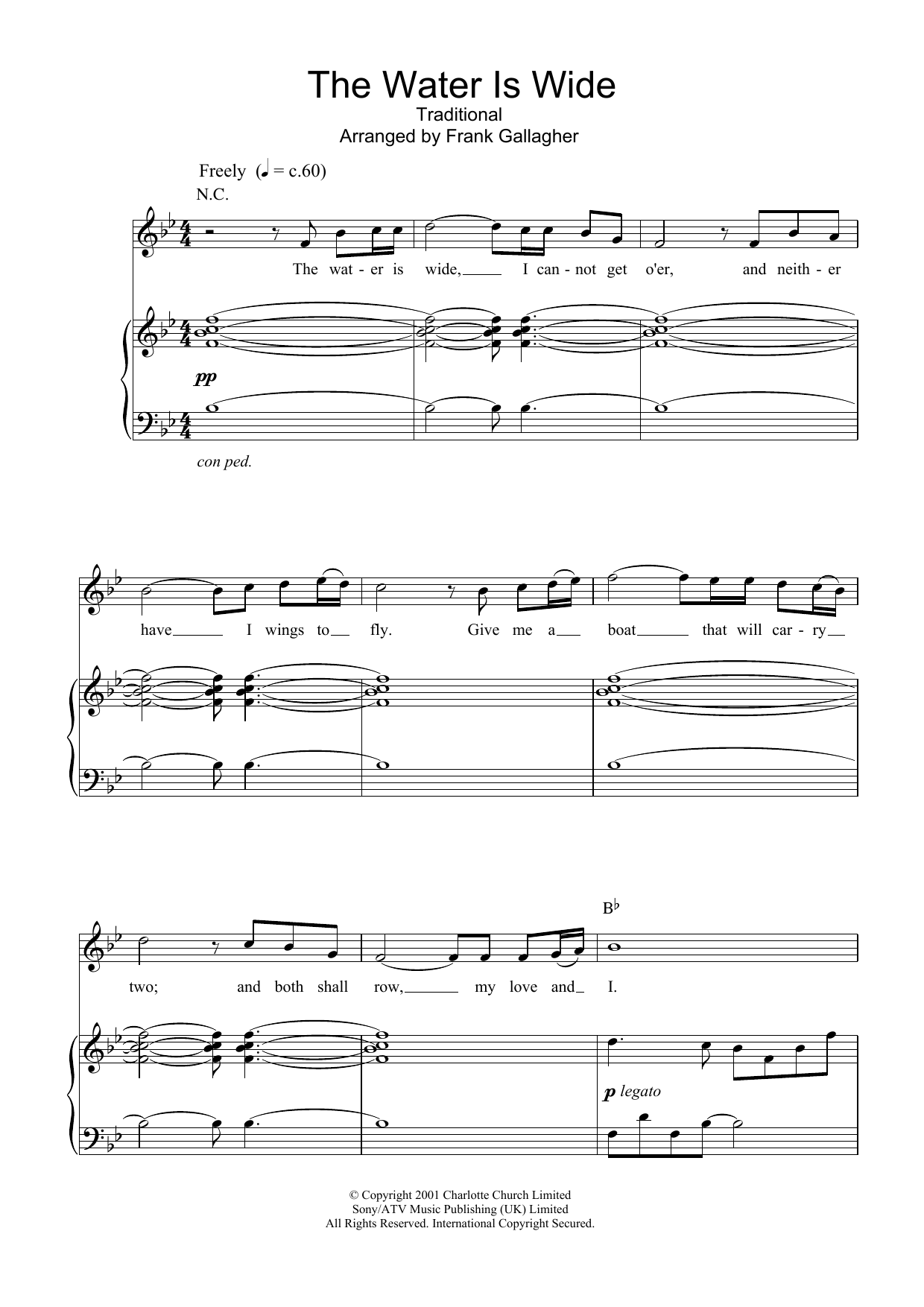 Charlotte Church The Water Is Wide sheet music notes and chords. Download Printable PDF.