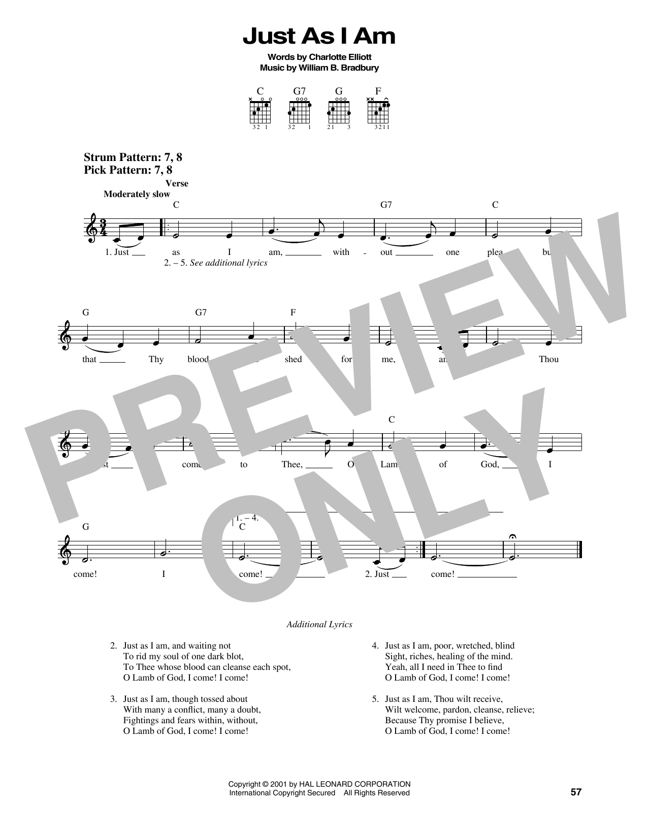 Charlotte Elliott Just As I Am sheet music notes and chords. Download Printable PDF.