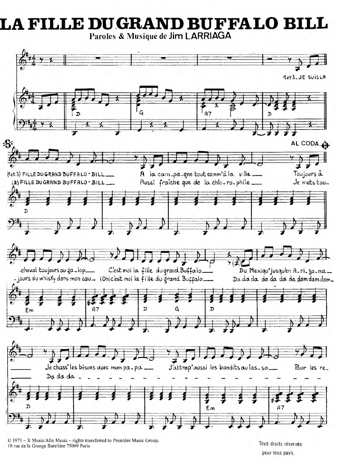 Learn to play Charlotte Julian Fille du Grand Buffalo Bill sheet music for Piano & Vocal in minutes. Price: 7.8900$ Charlotte Julian Fille du Grand Buffalo Bill sheet music notes and chords arranged for Piano & Vocal