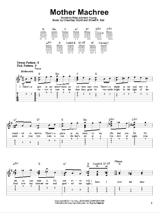 Chauncey Olcott Mother Machree sheet music notes and chords. Download Printable PDF.