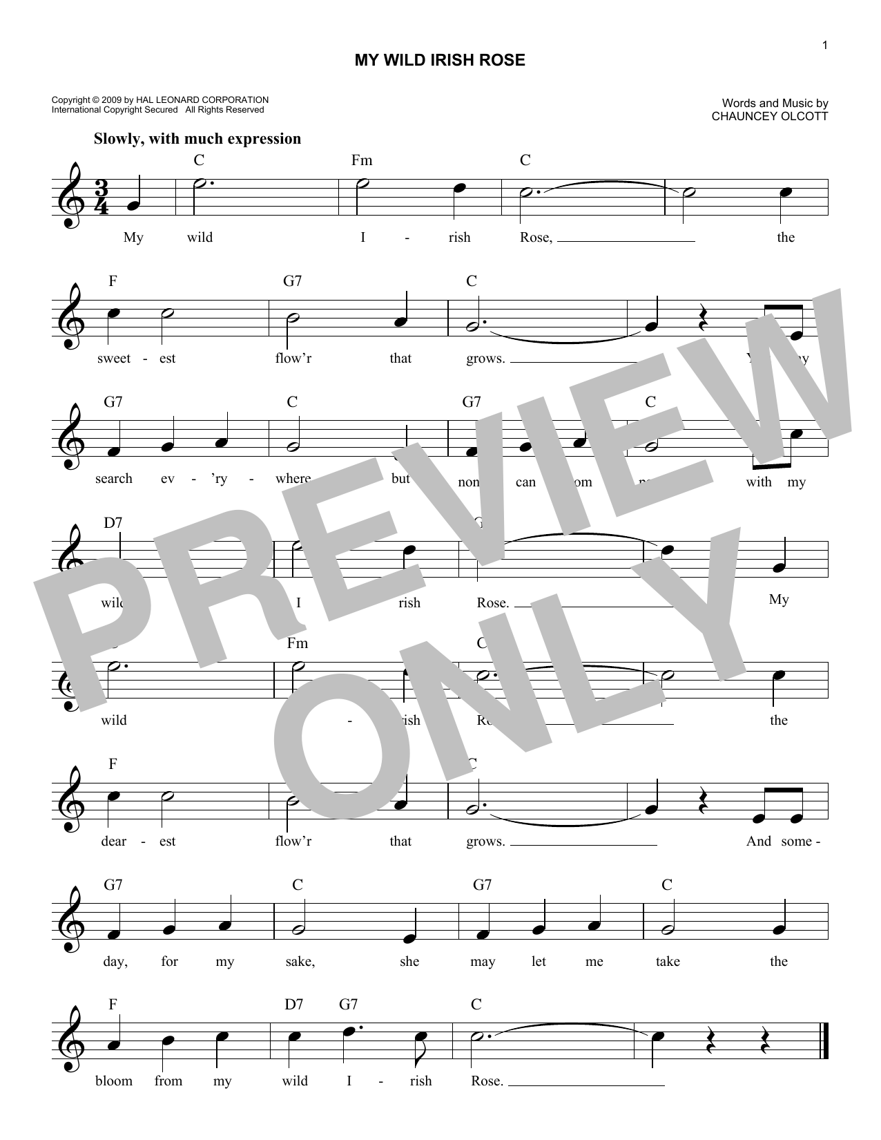 Chauncey Olcott My Wild Irish Rose sheet music notes and chords. Download Printable PDF.