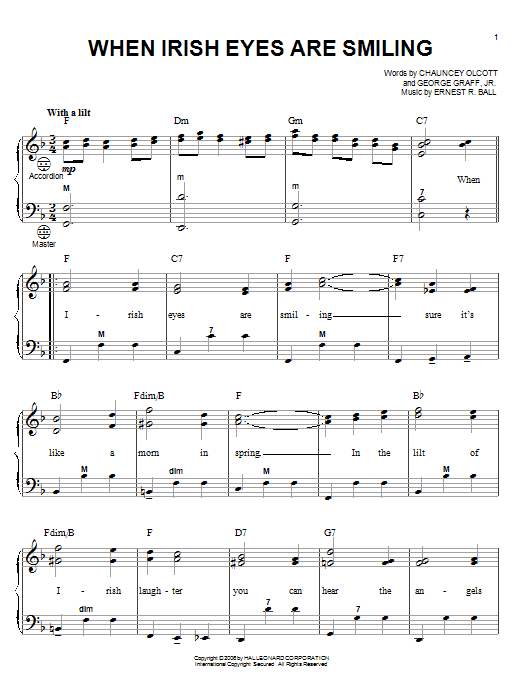 Ernest R. Ball When Irish Eyes Are Smiling sheet music notes and chords. Download Printable PDF.