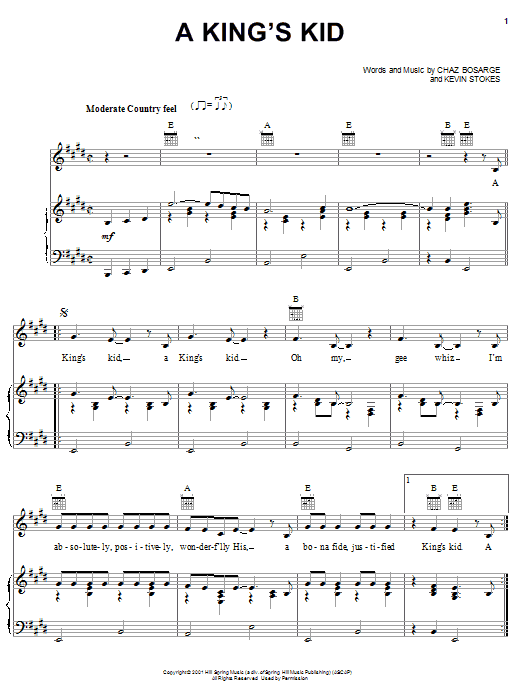 Chaz Bosarge A King's Kid sheet music notes and chords arranged for Piano, Vocal & Guitar Chords (Right-Hand Melody)