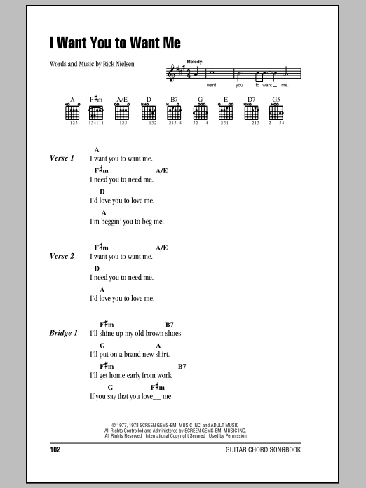 Cheap Trick I Want You To Want Me sheet music notes and chords arranged for Easy Bass Tab