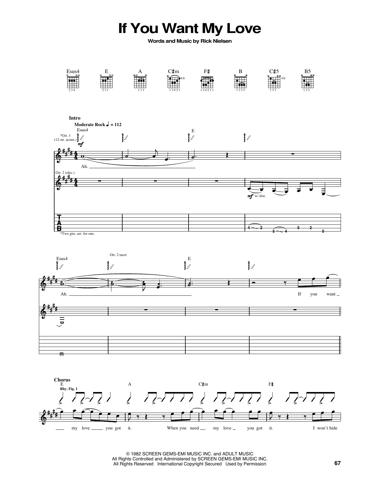 Cheap Trick If You Want My Love sheet music notes and chords. Download Printable PDF.