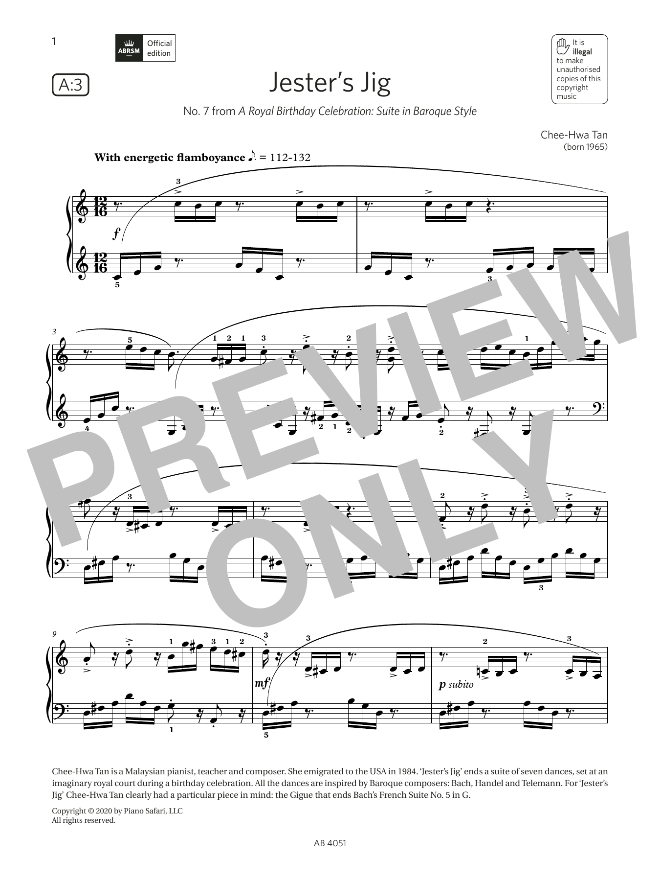 Chee-Hwa Tan Jester's Jig (Grade 5, list A3, from the ABRSM Piano Syllabus 2023 & 2024) sheet music notes and chords arranged for Piano Solo