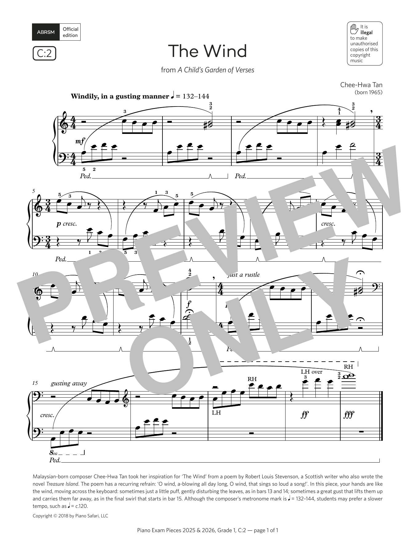 Chee-Hwa Tan The Wind (Grade 1, list C2, from the ABRSM Piano Syllabus 2025 & 2026) sheet music notes and chords. Download Printable PDF.