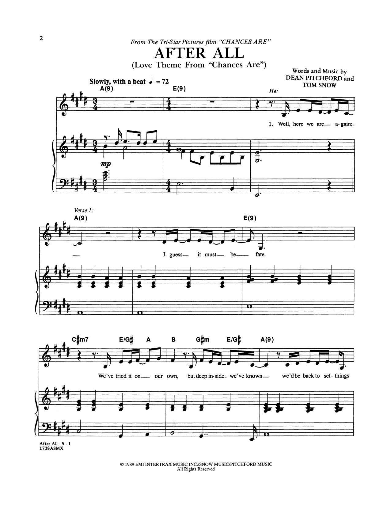 Cher and Peter Cetera After All (Love Theme from Chances Are) sheet music notes and chords. Download Printable PDF.