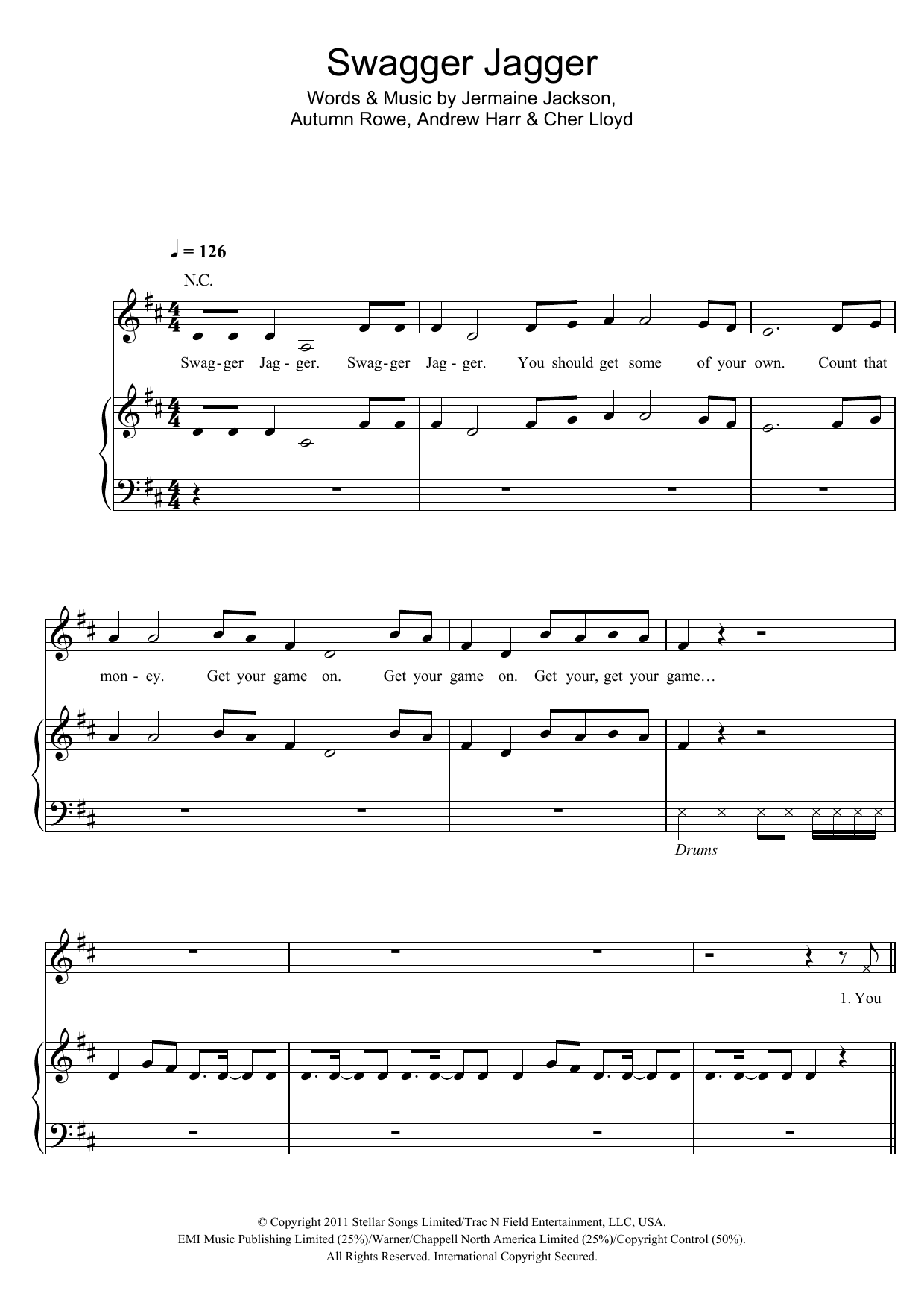 Learn to play Cher Lloyd Swagger Jagger sheet music for Piano, Vocal & Guitar Chords in minutes. Price: 7.8900$ Cher Lloyd Swagger Jagger sheet music notes and chords arranged for Piano, Vocal & Guitar Chords