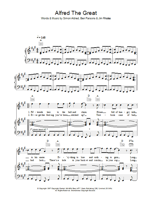 Learn to play Cherry Ghost Alfred The Great sheet music for Piano, Vocal & Guitar Chords in minutes. Price: 7.8900$ Cherry Ghost Alfred The Great sheet music notes and chords arranged for Piano, Vocal & Guitar Chords