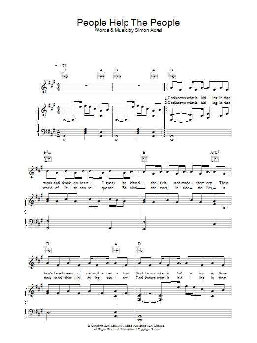 Cherry Ghost People Help The People sheet music notes and chords arranged for Guitar Chords/Lyrics