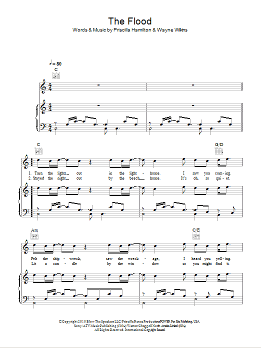 Cheryl The Flood sheet music notes and chords arranged for Piano, Vocal & Guitar Chords