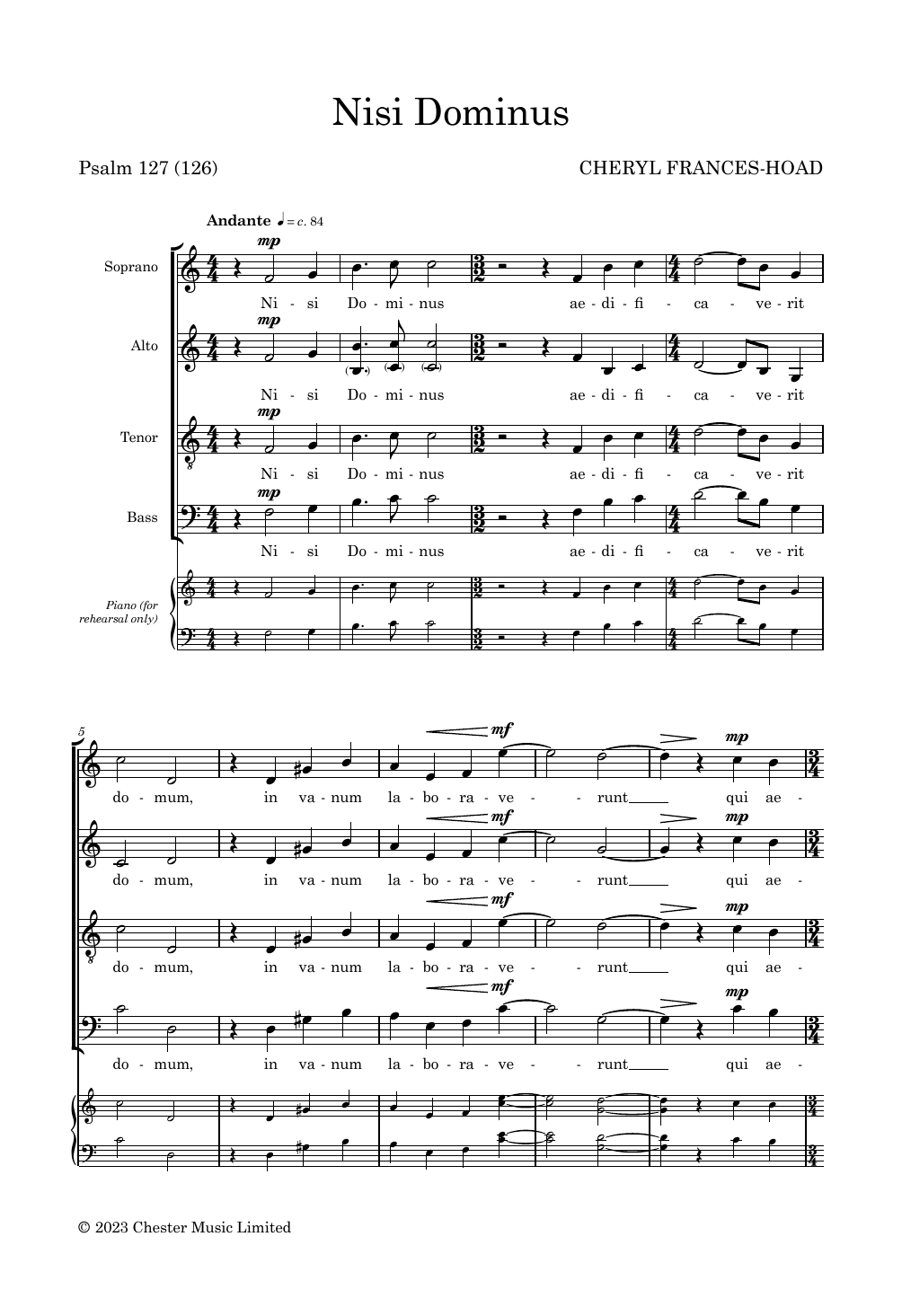 Cheryl Frances-Hoad Nisi Dominus sheet music notes and chords. Download Printable PDF.