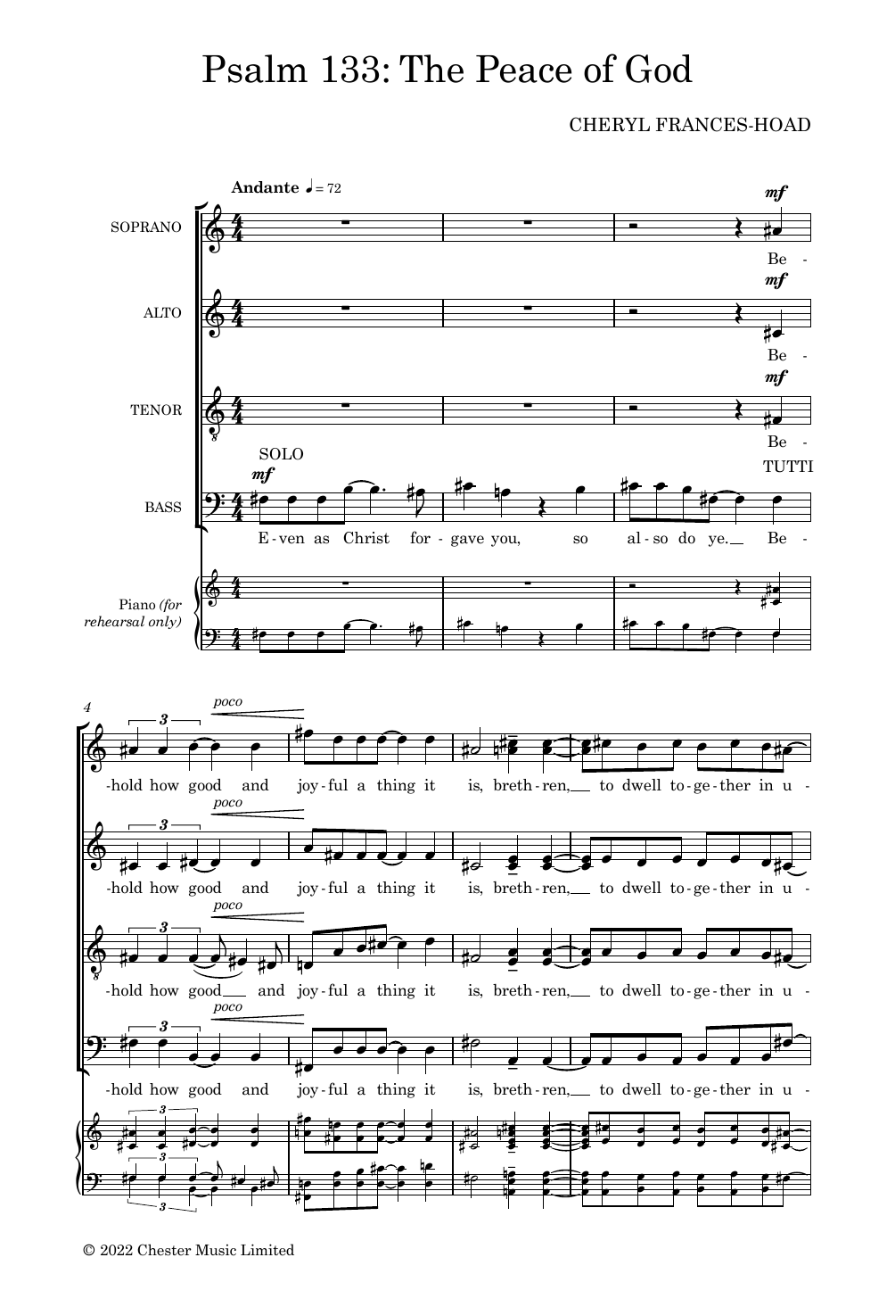 Cheryl Frances-Hoad Psalm 133 sheet music notes and chords. Download Printable PDF.