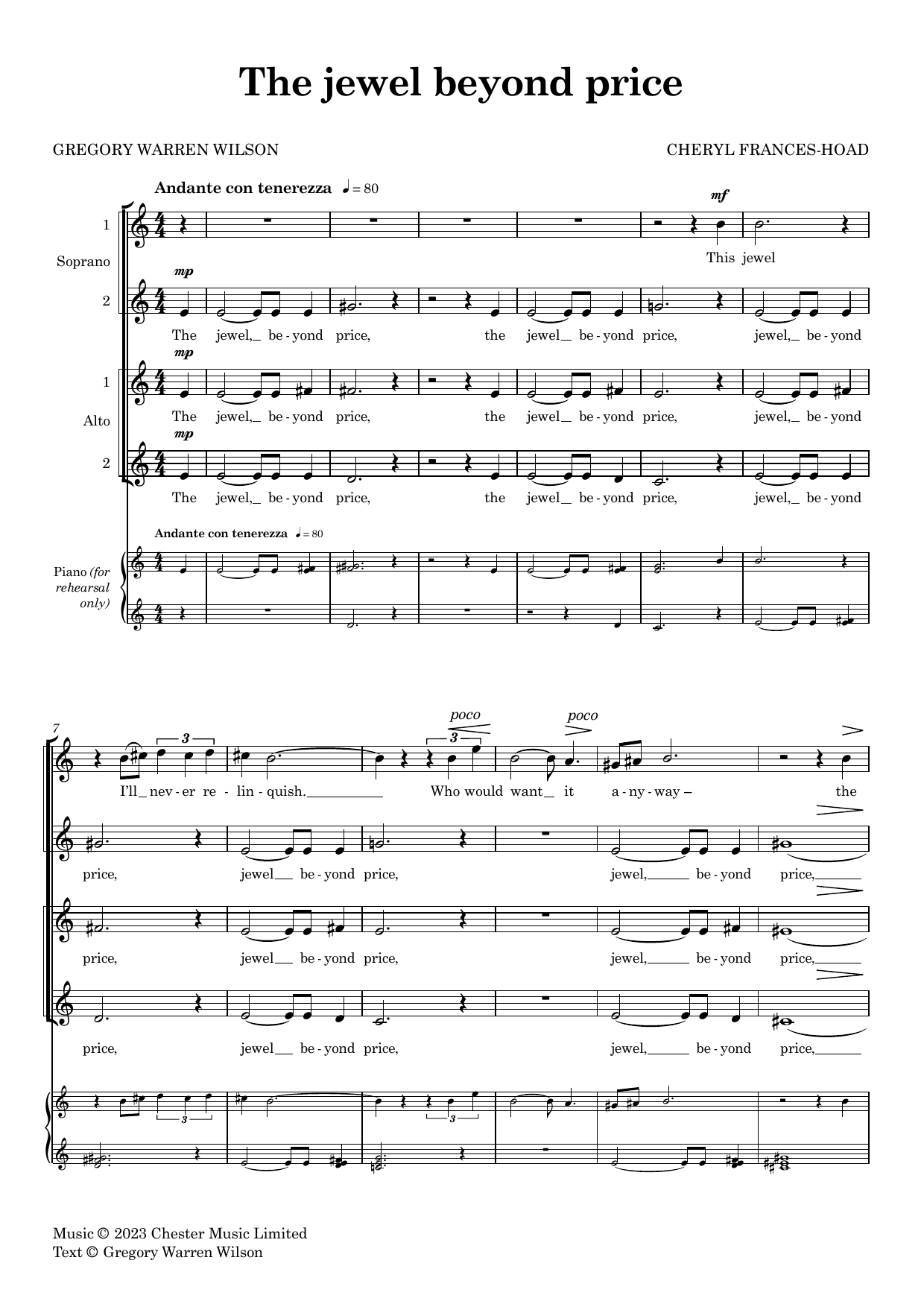 Cheryl Frances-Hoad The Jewel Beyond Price sheet music notes and chords. Download Printable PDF.