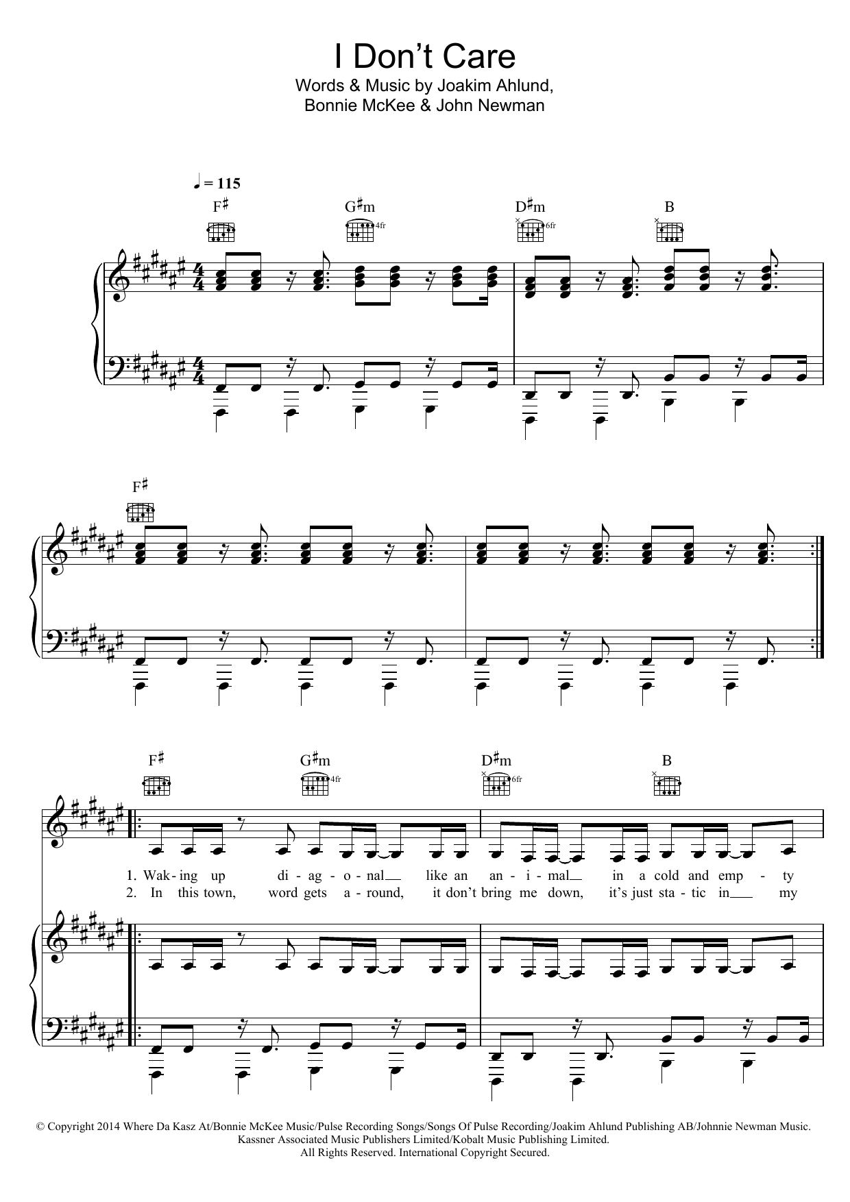 Learn to play Cheryl I Don't Care sheet music for Piano, Vocal & Guitar Chords in minutes. Price: 7.8900$ Cheryl I Don't Care sheet music notes and chords arranged for Piano, Vocal & Guitar Chords