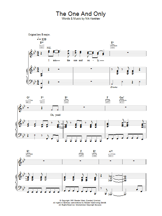 Chesney Hawkes The One And Only sheet music notes and chords. Download Printable PDF.