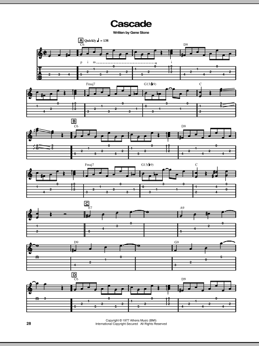 Learn to play Chet Atkins Cascade sheet music for Guitar Tab in minutes. Price: 6.9900$ Chet Atkins Cascade sheet music notes and chords arranged for Guitar Tab