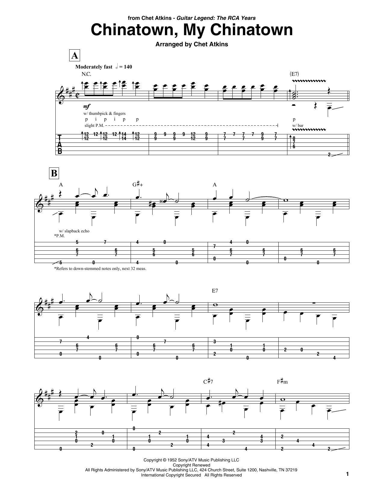 Chet Atkins Chinatown, My Chinatown sheet music notes and chords. Download Printable PDF.