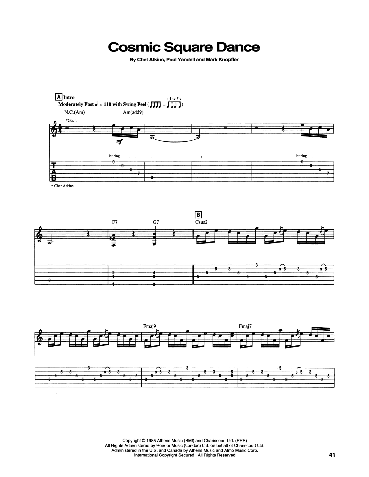 Chet Atkins Cosmic Square Dance sheet music notes and chords. Download Printable PDF.