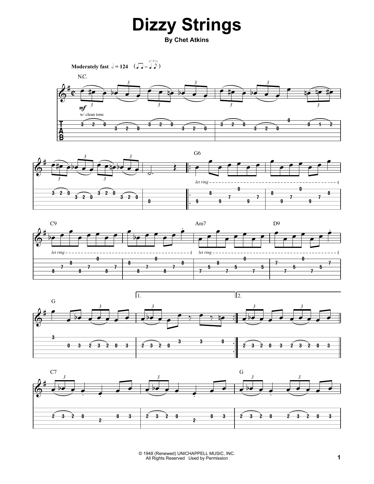 Chet Atkins Dizzy Strings sheet music notes and chords. Download Printable PDF.