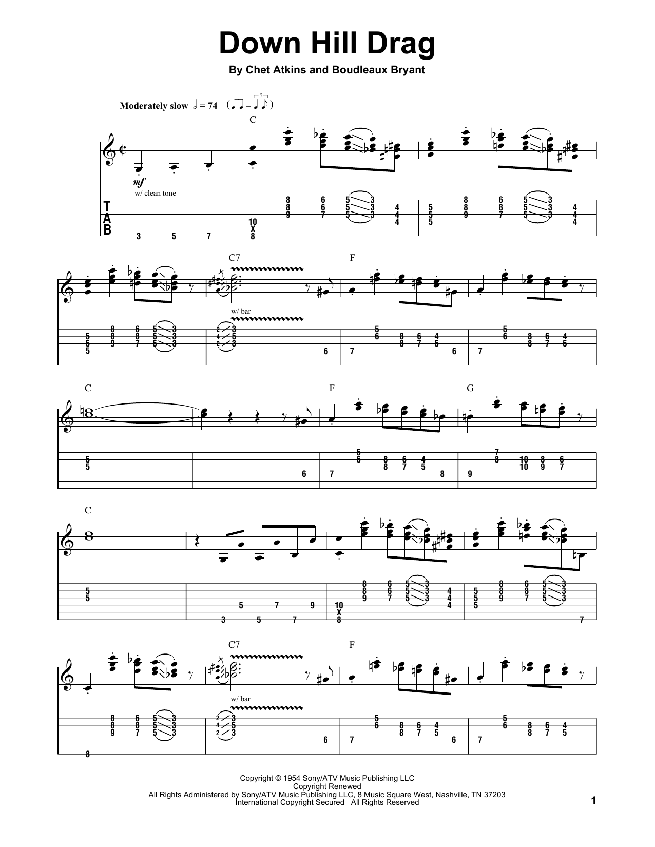 Chet Atkins Down Hill Drag sheet music notes and chords. Download Printable PDF.