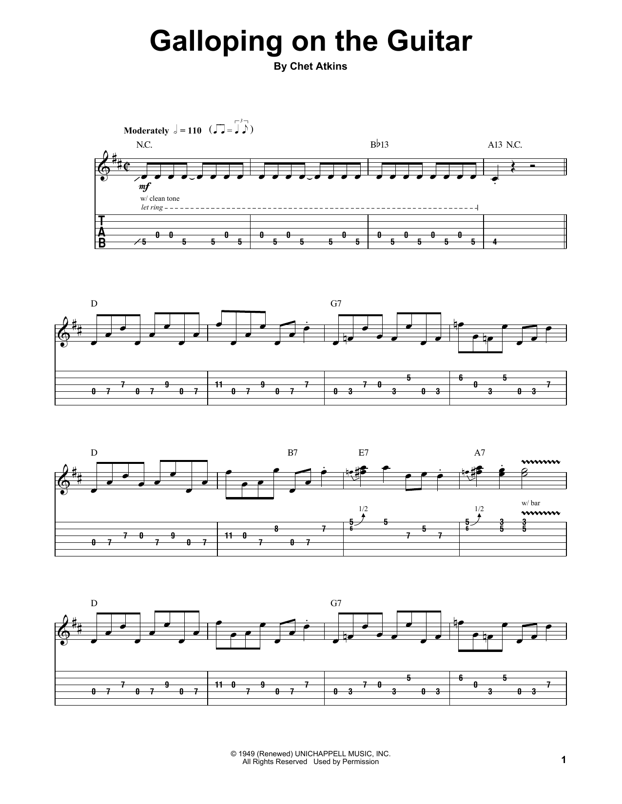 Chet Atkins Galloping On The Guitar sheet music notes and chords. Download Printable PDF.