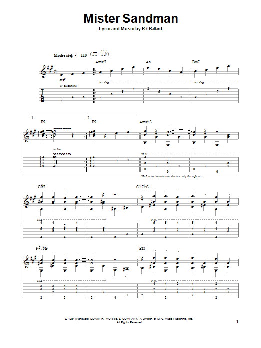 Chet Atkins Mister Sandman sheet music notes and chords. Download Printable PDF.