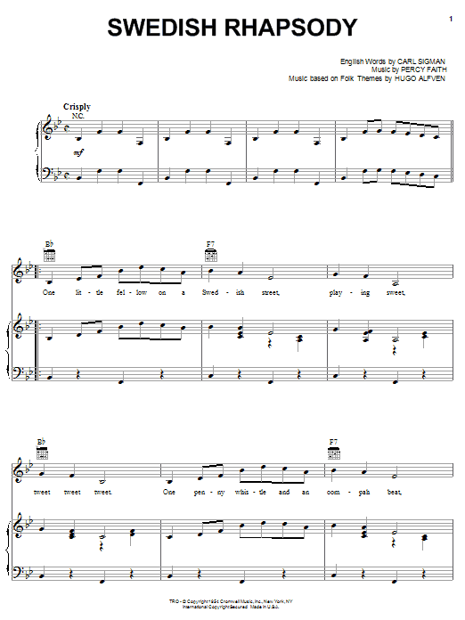 Learn to play Chet Atkins Swedish Rhapsody sheet music for Piano, Vocal & Guitar Chords (Right-Hand Melody) in minutes. Price: 7.8900$ Chet Atkins Swedish Rhapsody sheet music notes and chords arranged for Piano, Vocal & Guitar Chords (Right-Hand Melody)