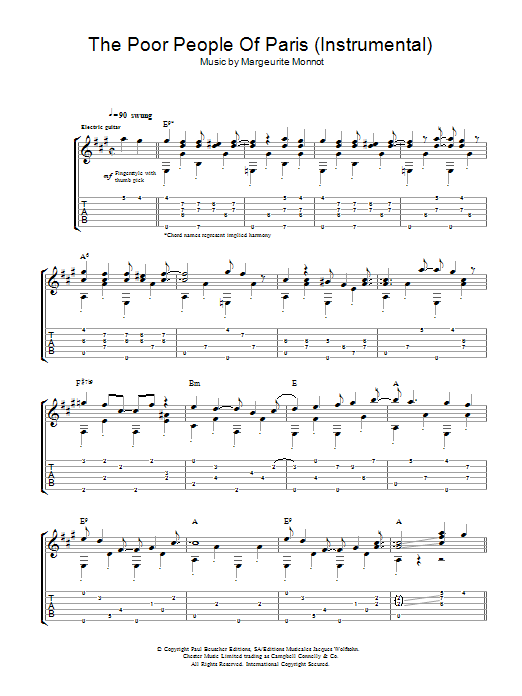 Chet Atkins The Poor People Of Paris (Instrumental) sheet music notes and chords. Download Printable PDF.