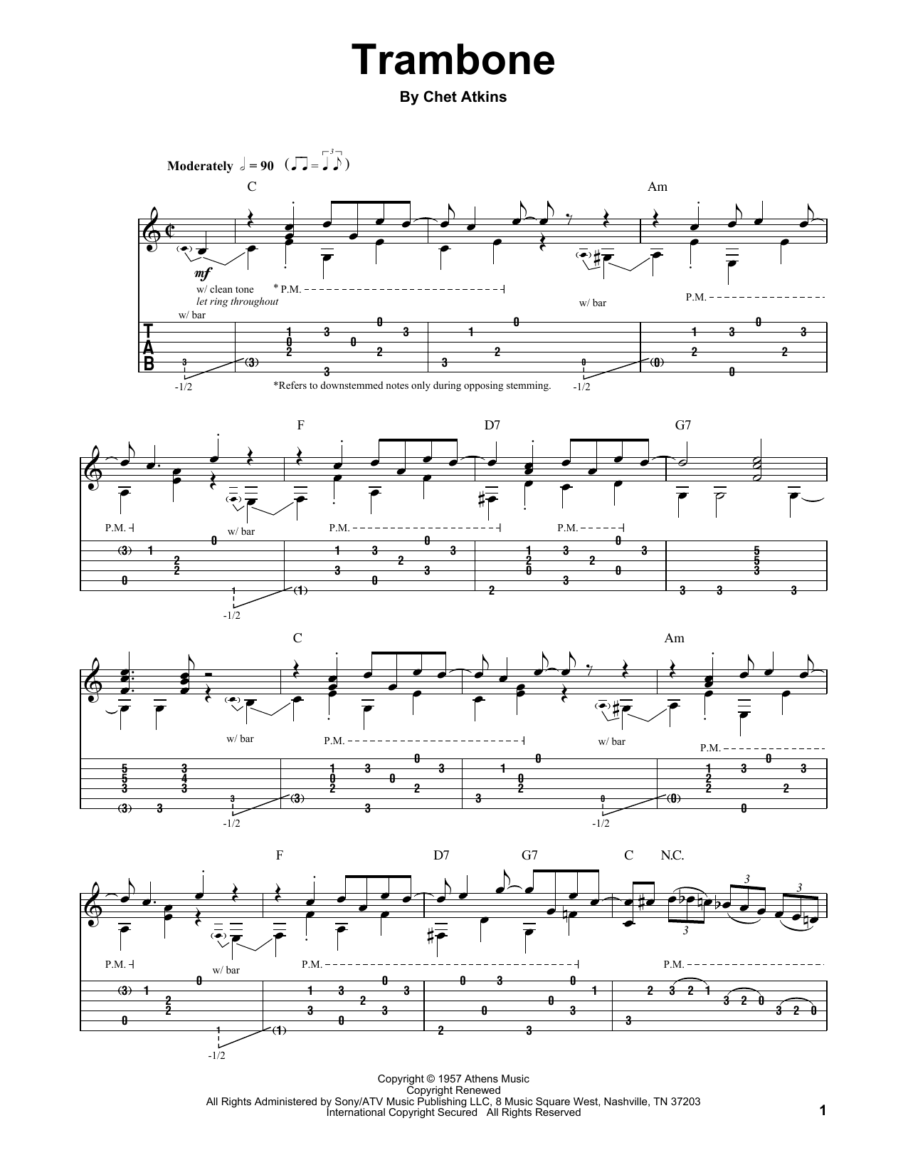 Chet Atkins Trambone sheet music notes and chords. Download Printable PDF.