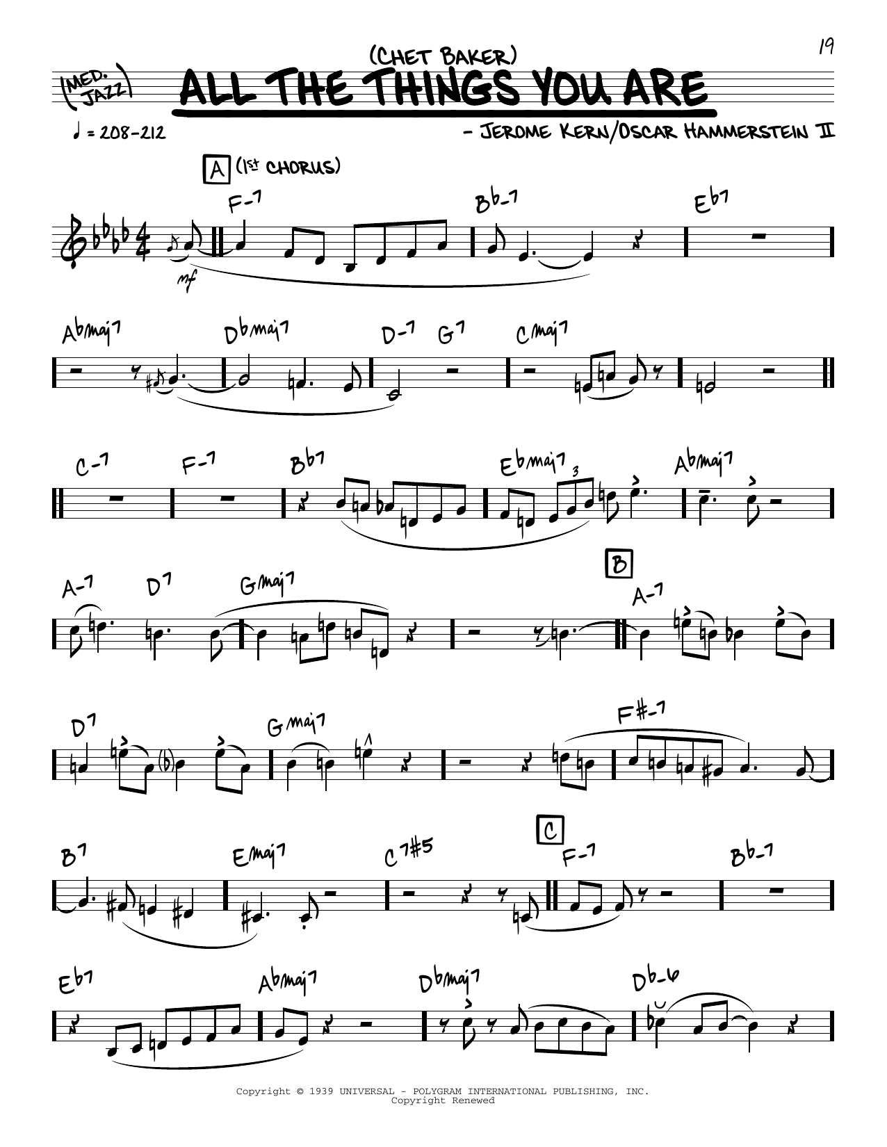 Chet Baker All The Things You Are (solo only) sheet music notes and chords arranged for Real Book – Melody & Chords